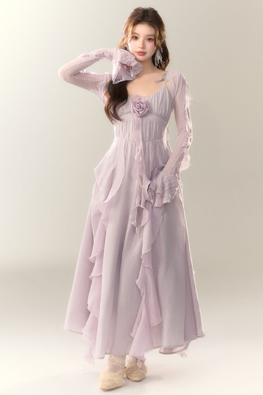 Rose Dress Work Heavy Ruffle Manta