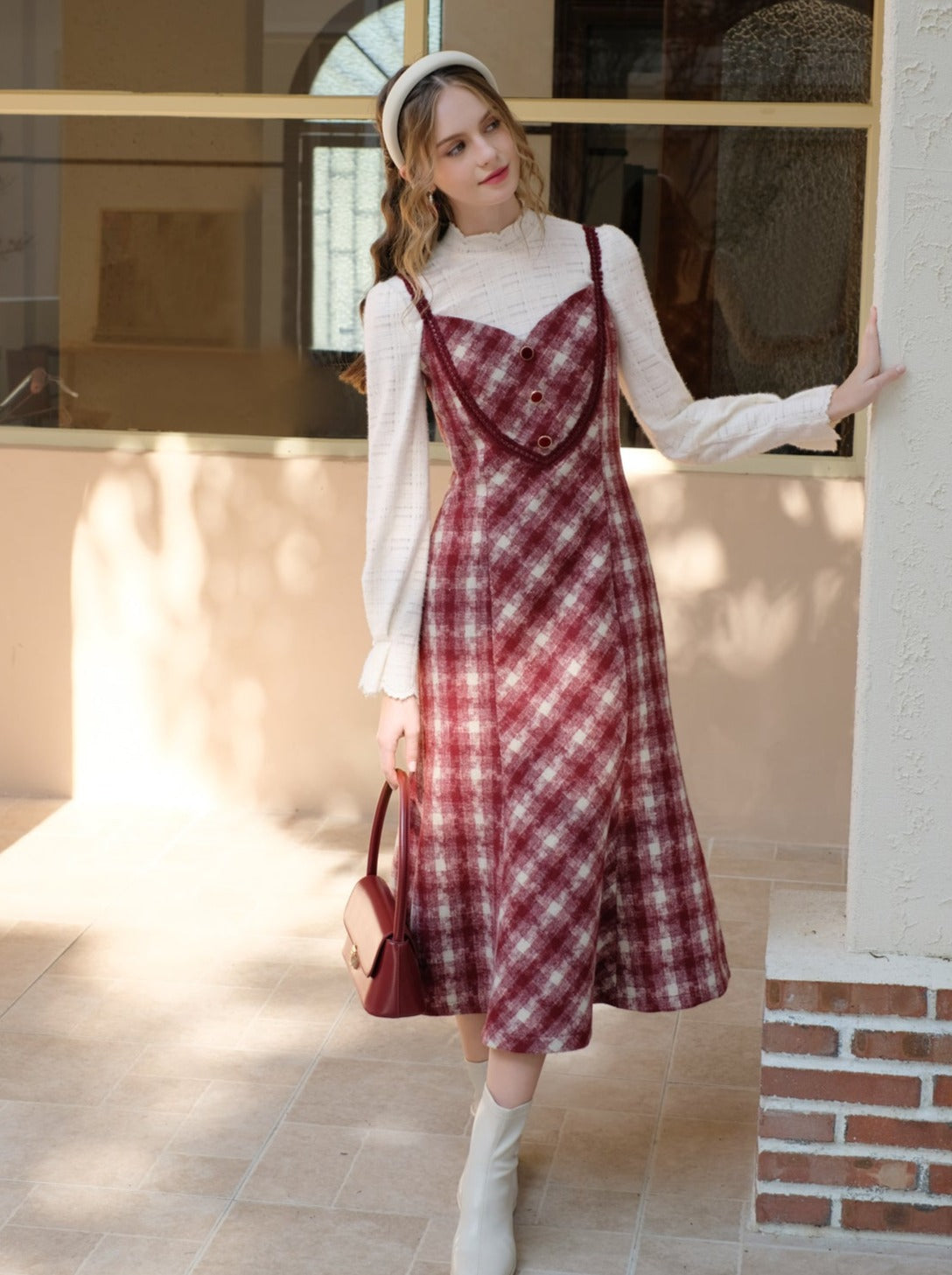 Retro White Blouse Camisole Dress + Romantic Check Pure