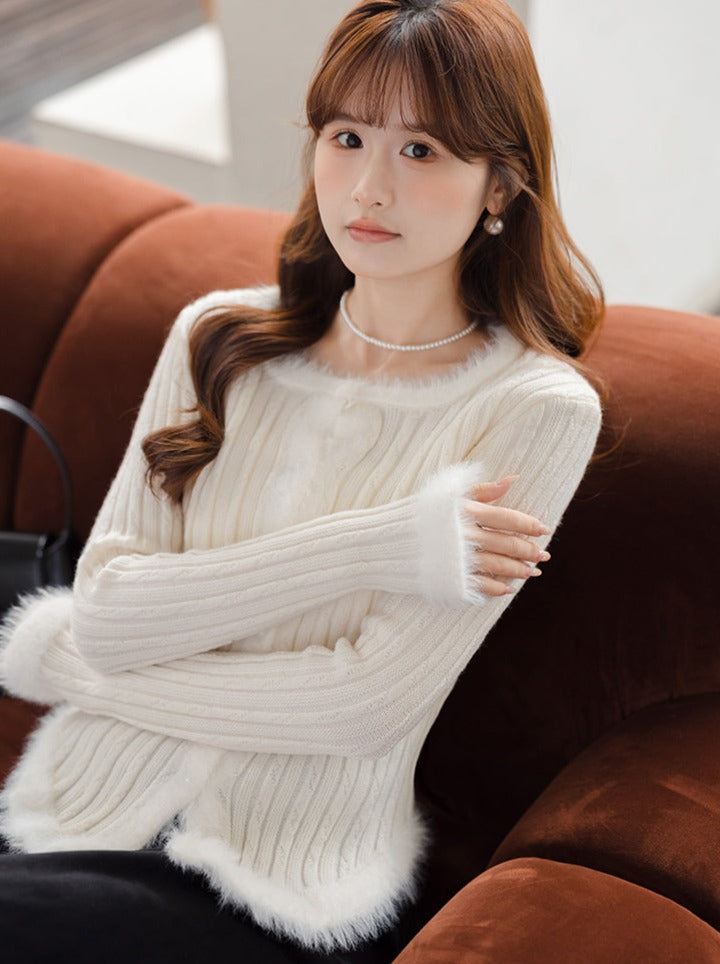 Slim Sweet Sweater Twisted Top Fur