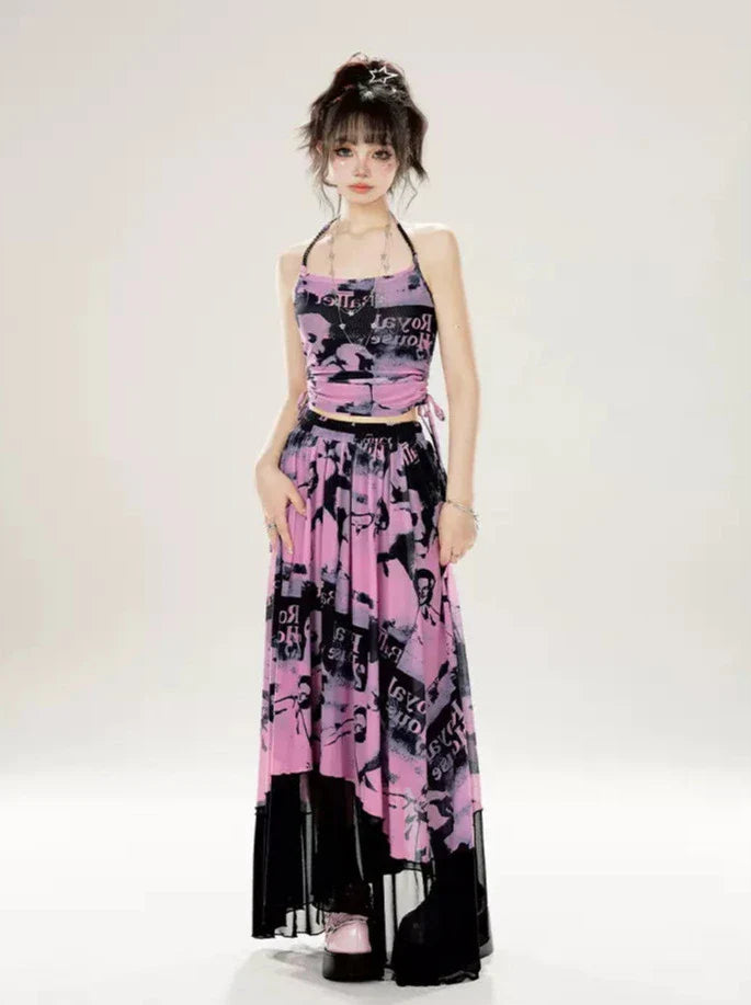 Camisole Pictorial Tulle Long Neckholder + Neck Sweet Rock