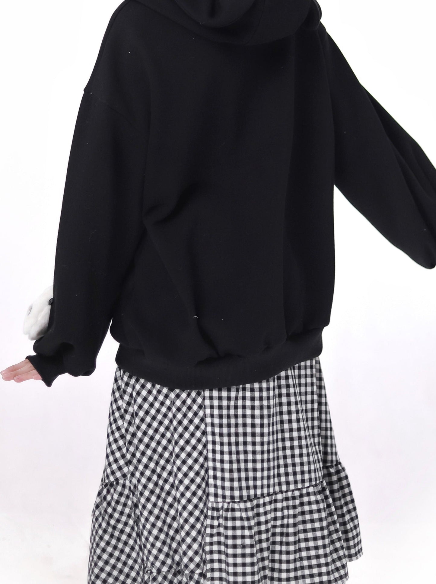 プラッシュブラックフードスウェットチェストロングシンギングロングスカートスーツ