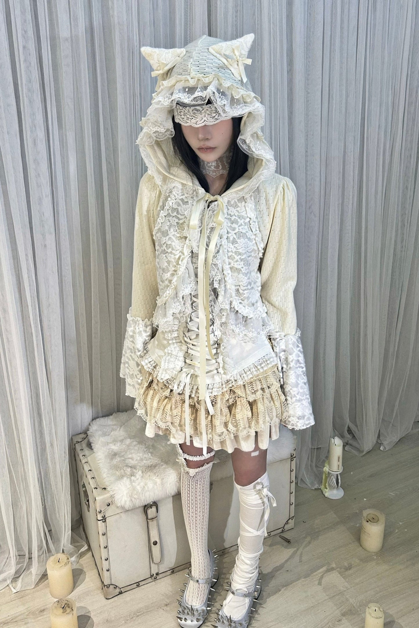 Cardigan Hooded Lace Luxury Velvet