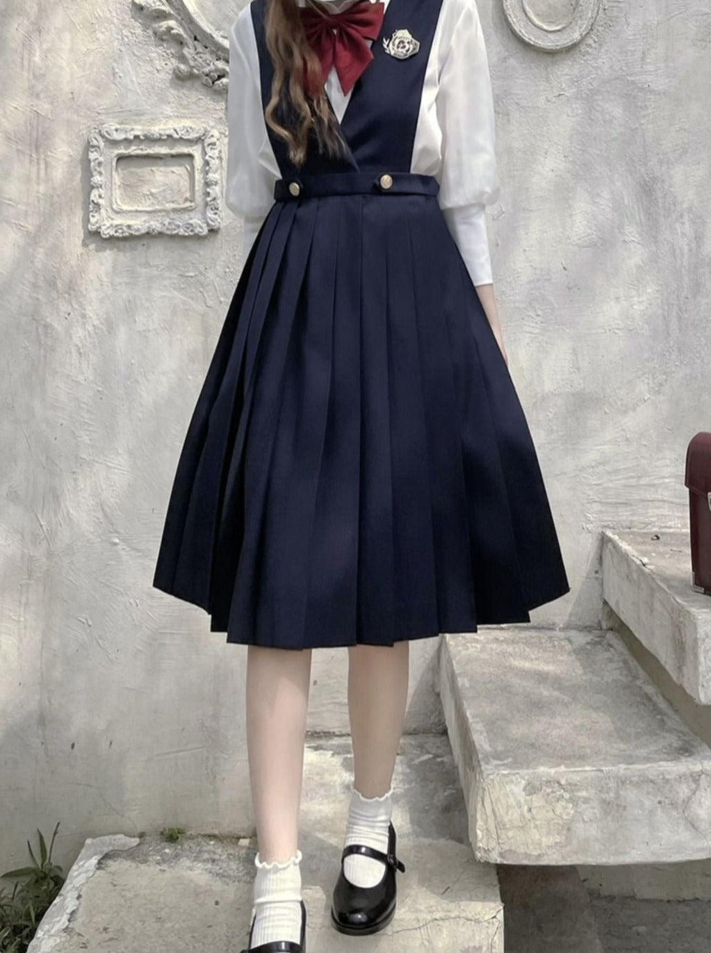 スカート カレッジ インナーシャツ + サスペンダー シフォン