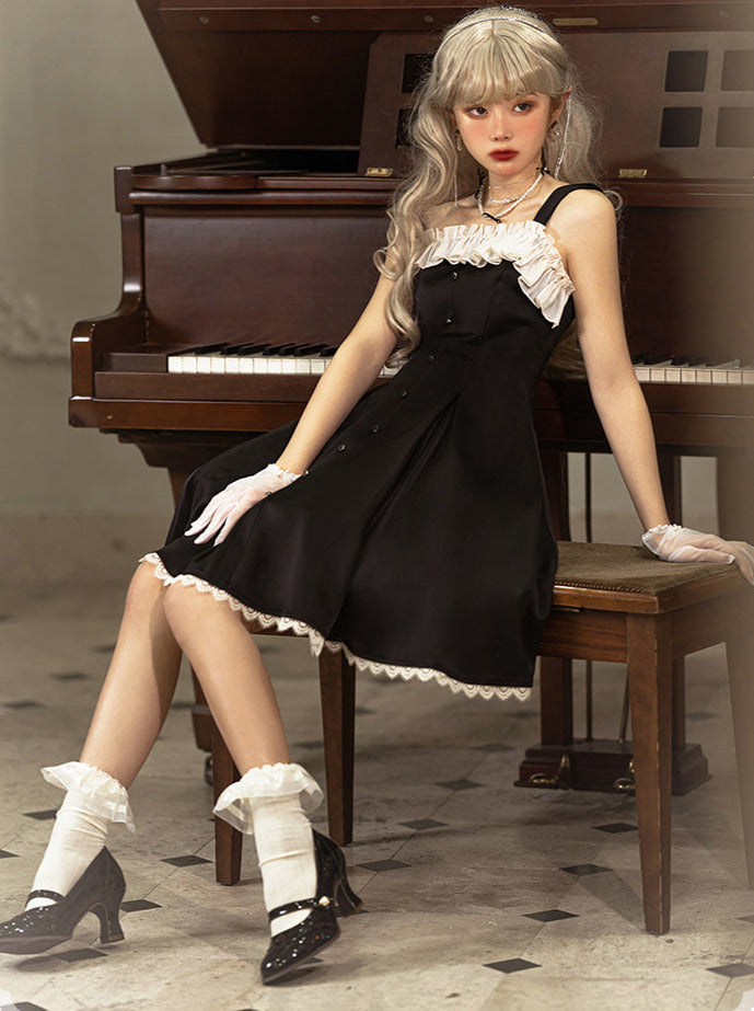 Song Love Elegant Dress Short/Long Lolita Reservations Black Piano Satin Sass
