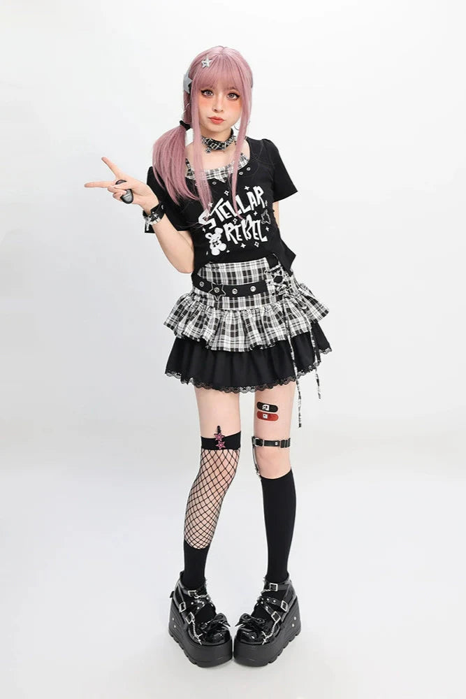 top crop skirt Y2K + checked