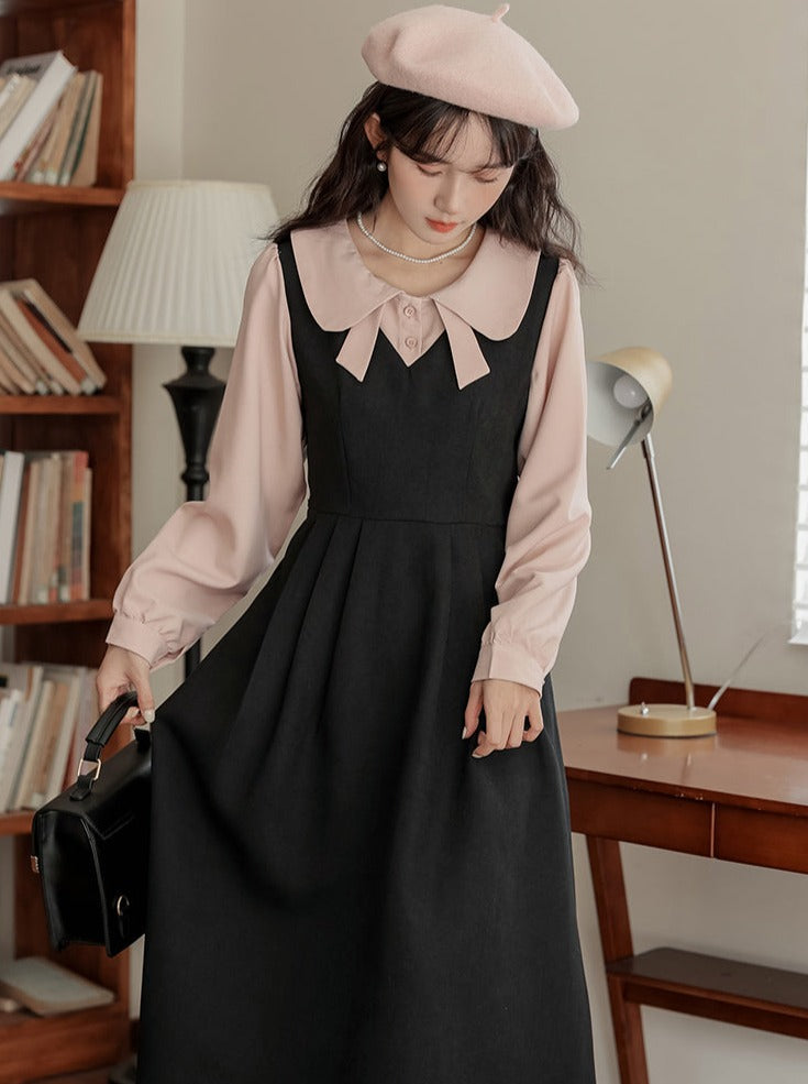 Piece Faux Middle Preppy Style Two French Dress