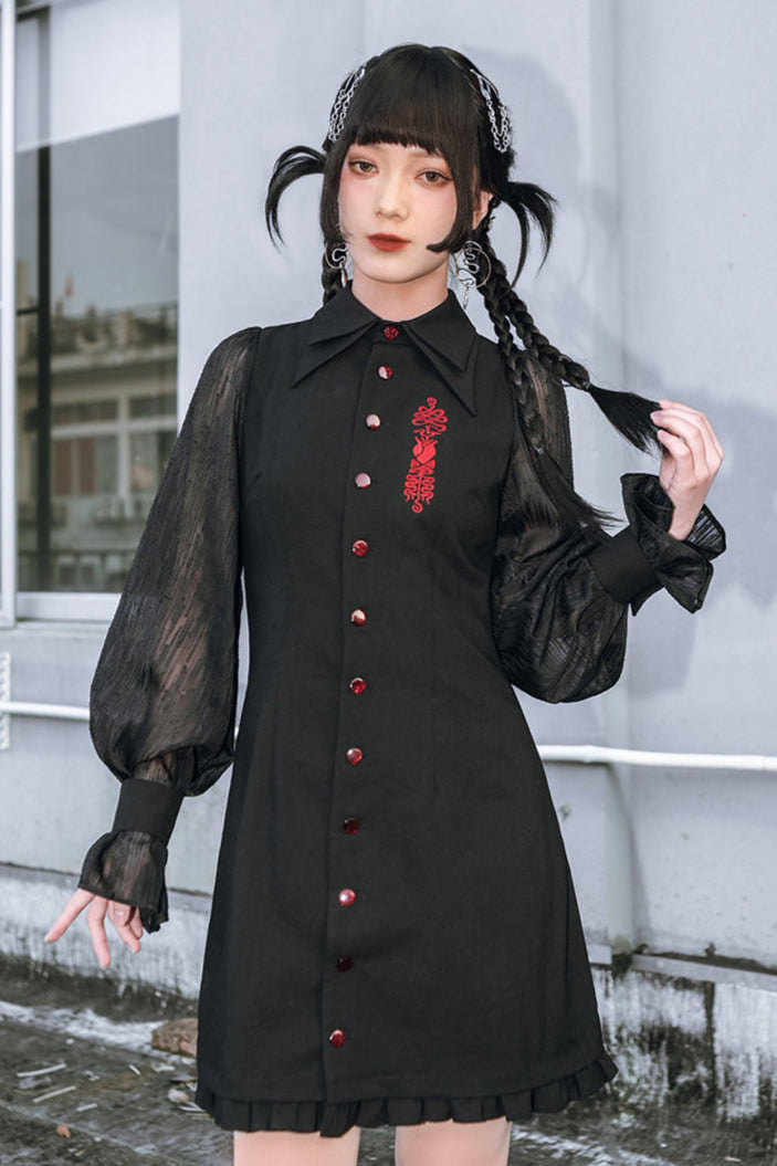 Dress Lantern Chinese Sleeve Sheer
