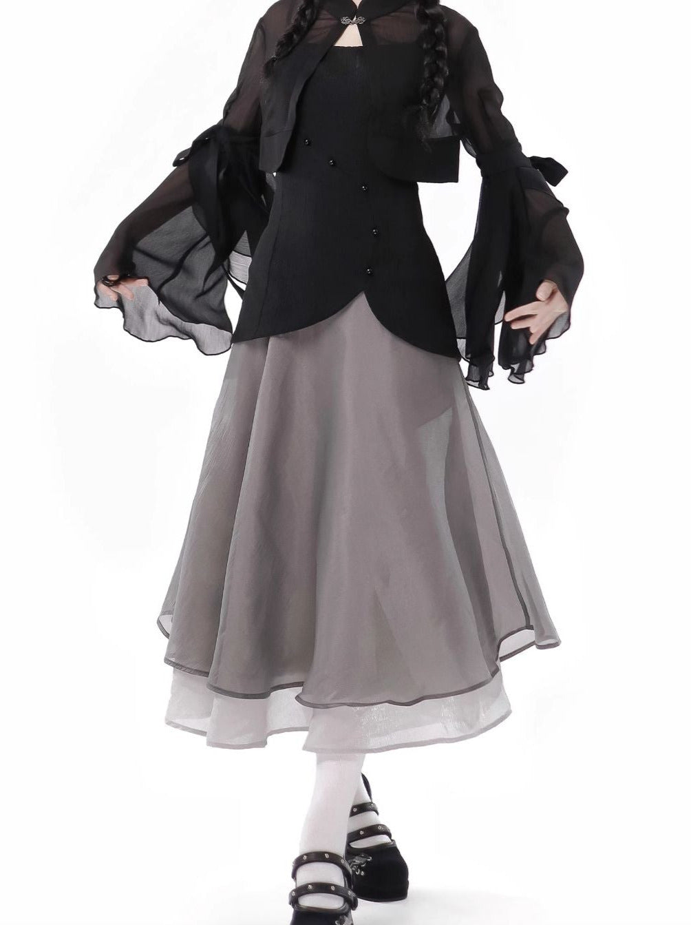 Shirt Top Dress Calligraphy Chiffon Suspender Chiffon Skirt
