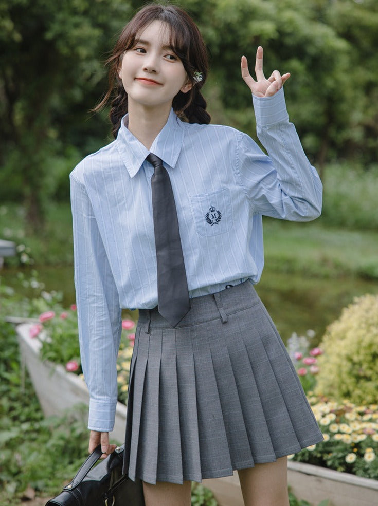 College + Style Pleated Skirt Tie Blouse Blazer