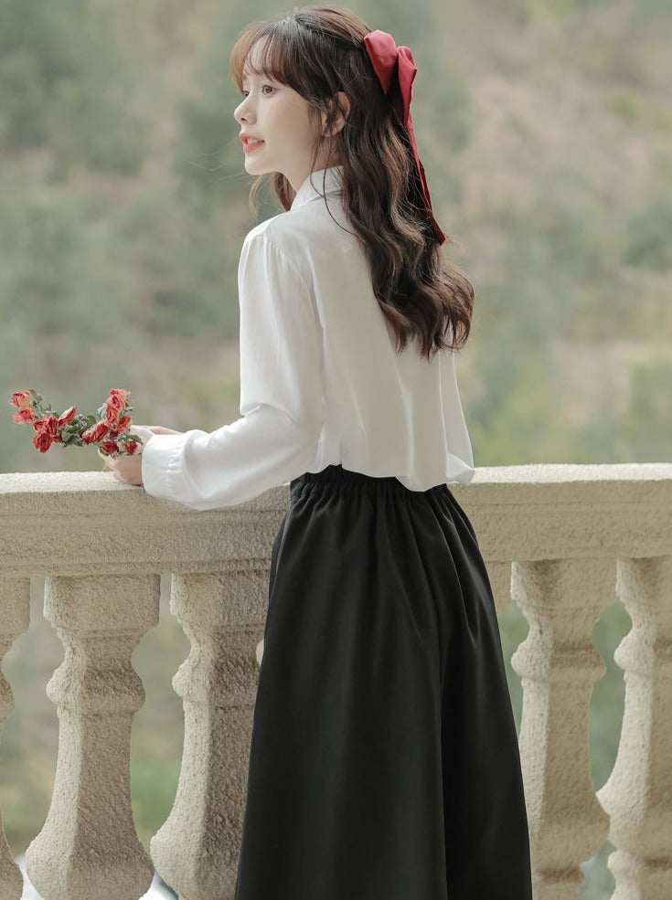 Scarf + Lapel Long Shirt Skirt Pleated