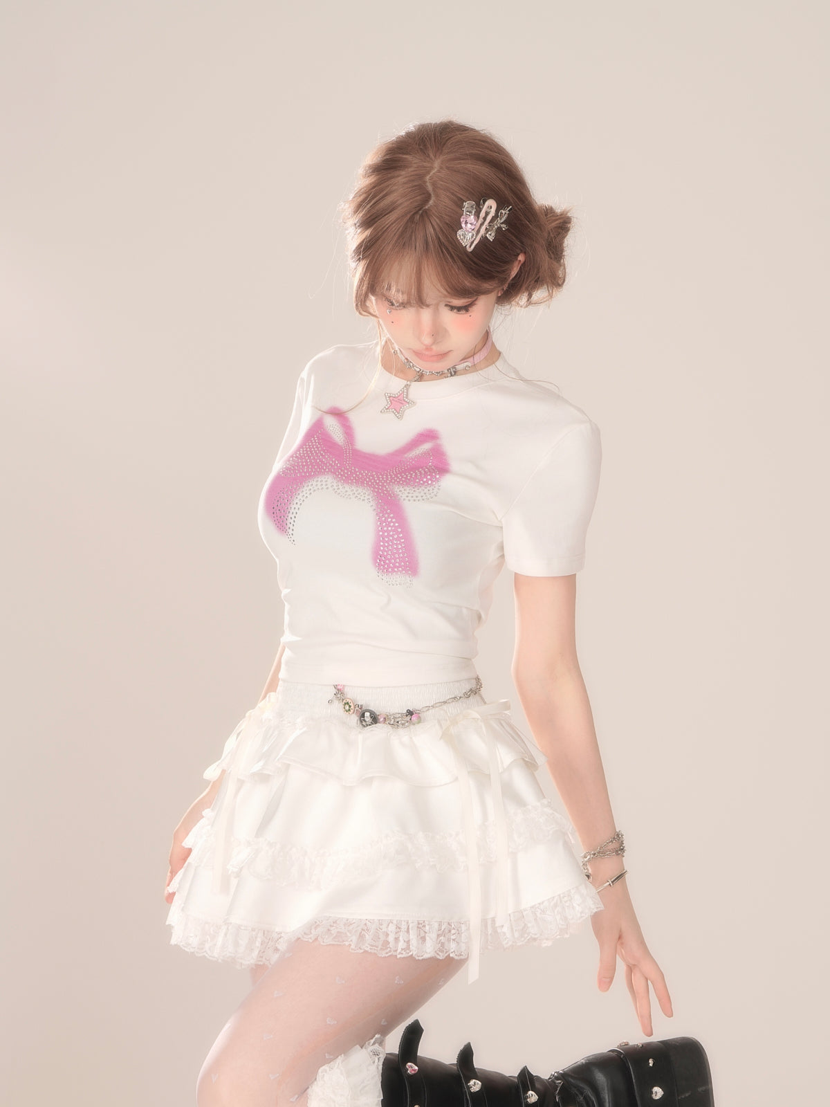 Haut transparent, short d'été en ruban