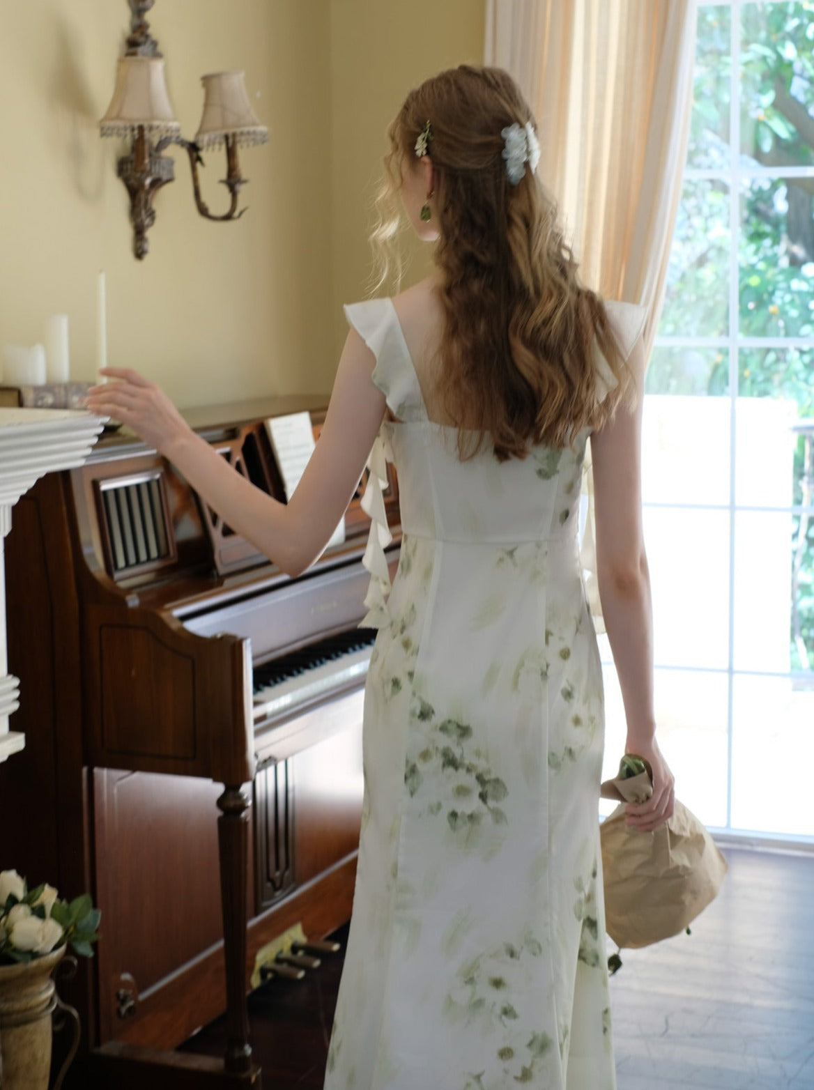 Skirt Top Green Camisole Flower Sheer + Chiffon