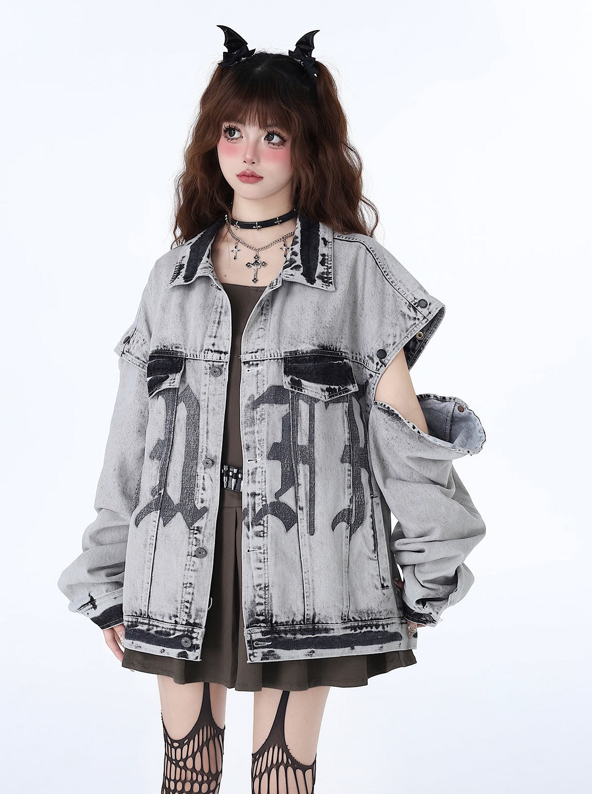 Veste de moto en denim rétro style américain ample et streetwear