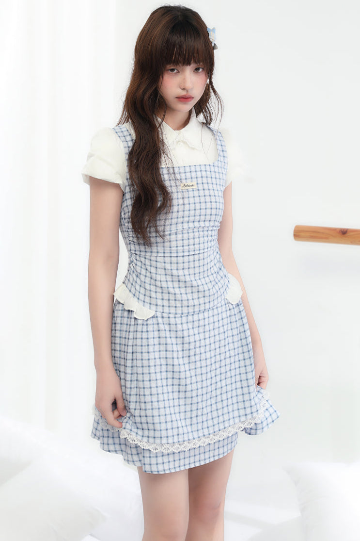 Sweet Check Blue College Dress