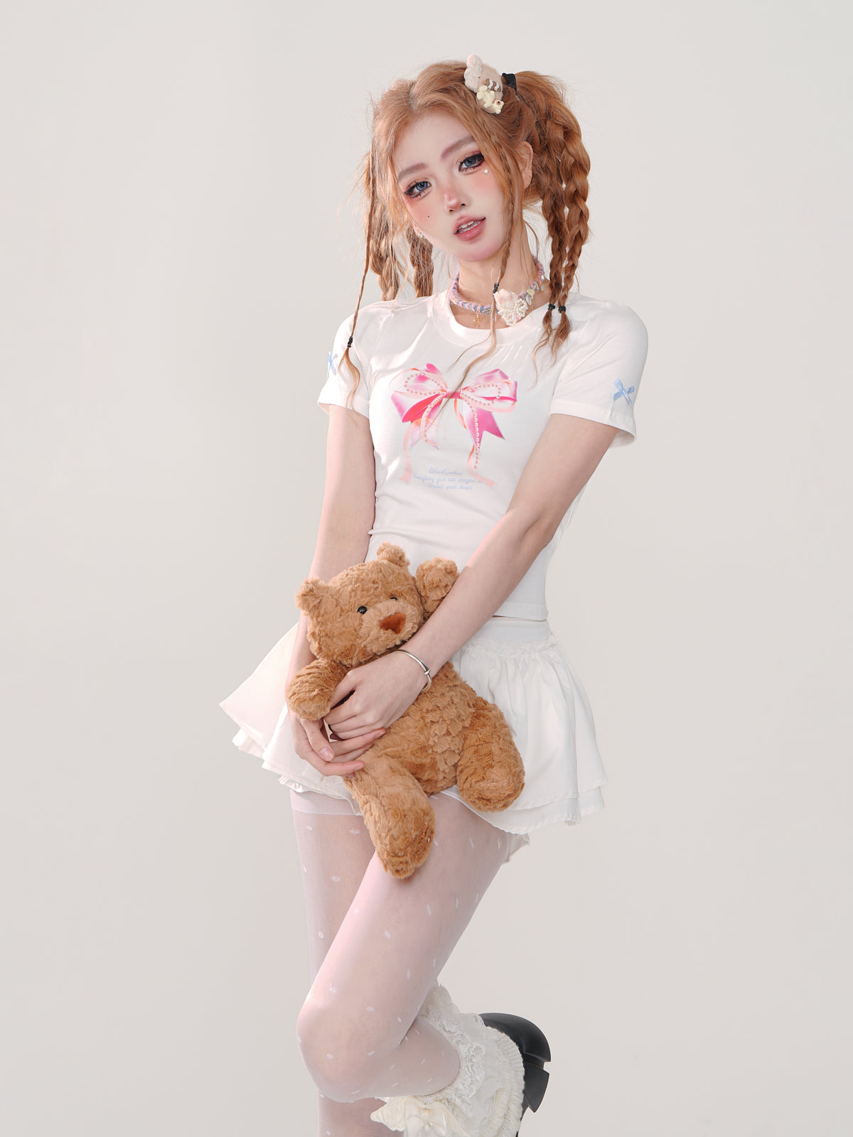 T-Shirt-Shorts mit Girly-Schleifen-Print