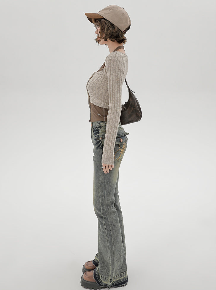 Neck Retro Piece Faux Slim Top Two American Halter