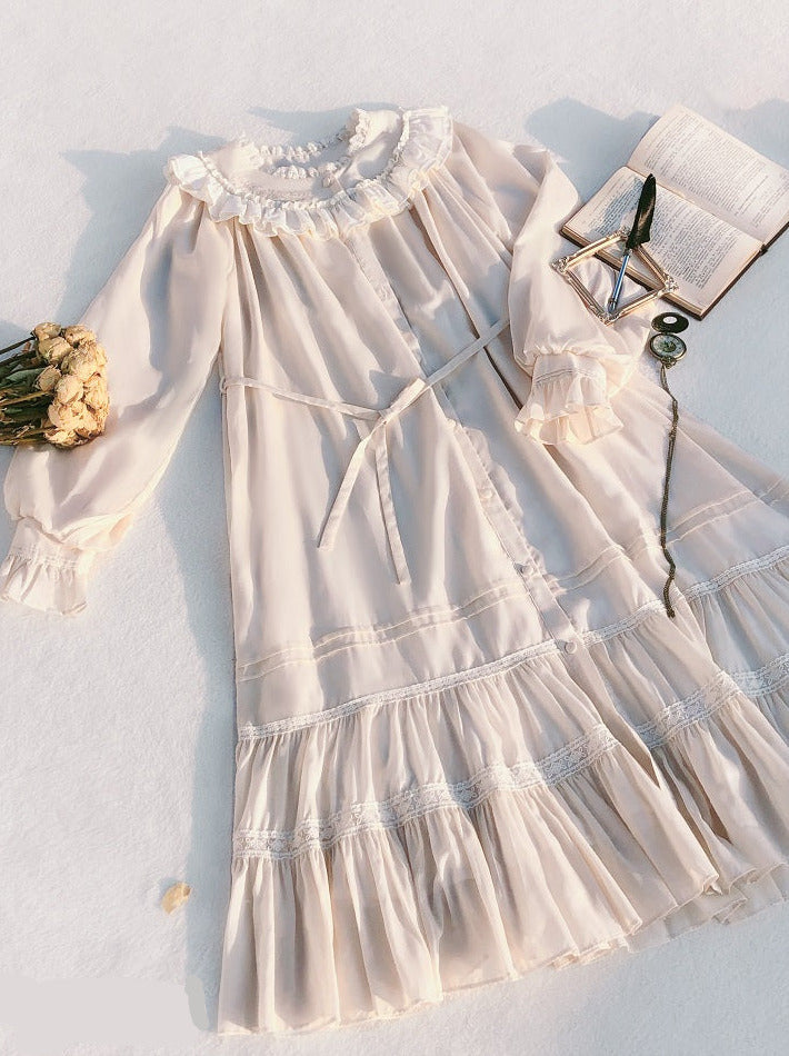 Retro Tencel Dress Lace French Freesia Elegant