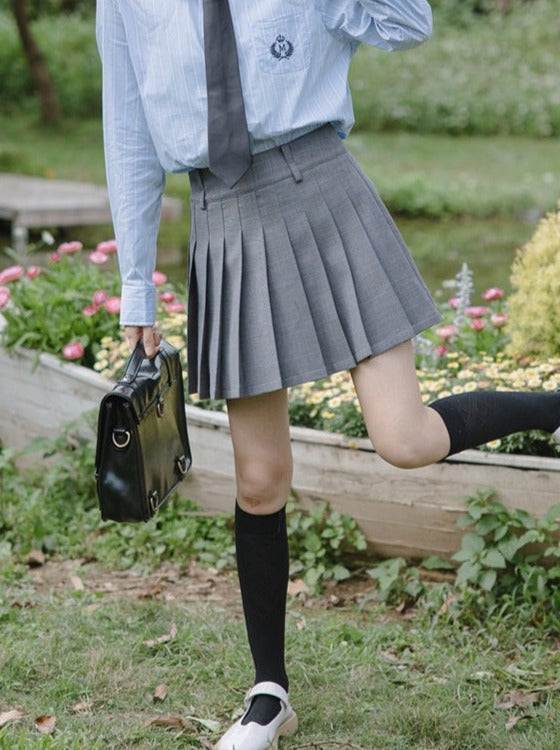 College + Style Pleated Skirt Tie Blouse Blazer