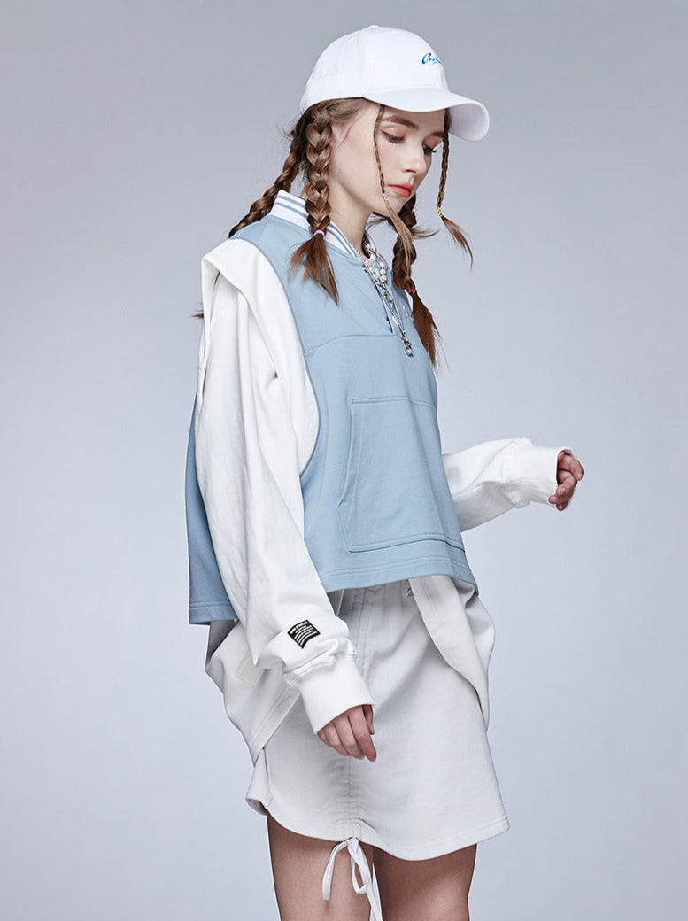 Gilet sportif en tricot bleu-blanc