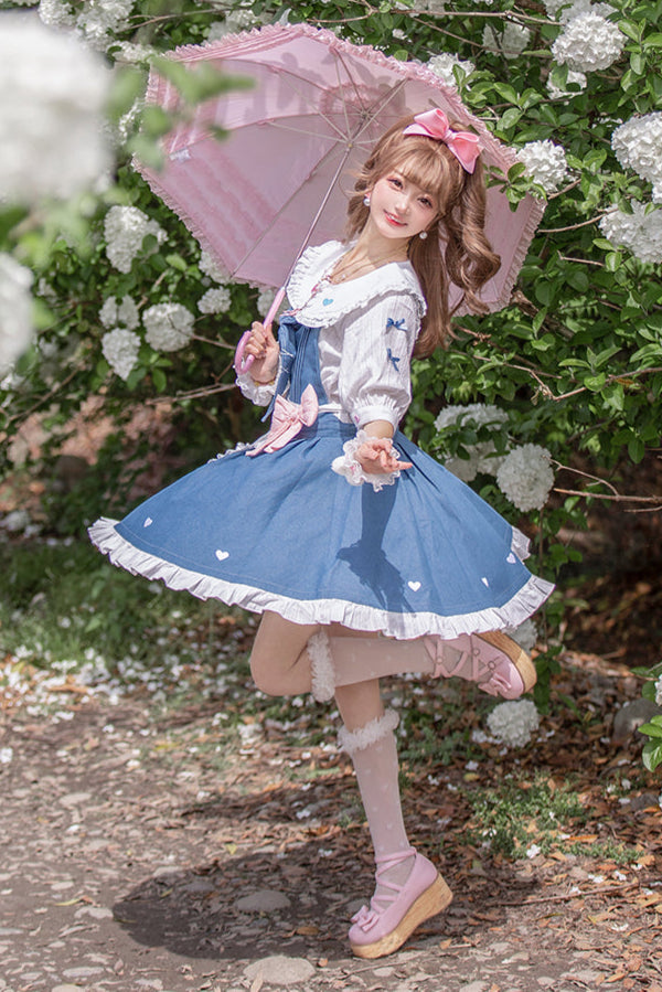 + Denim Apron Lolita Innerwear Jumper-skirt Light Doll Raw