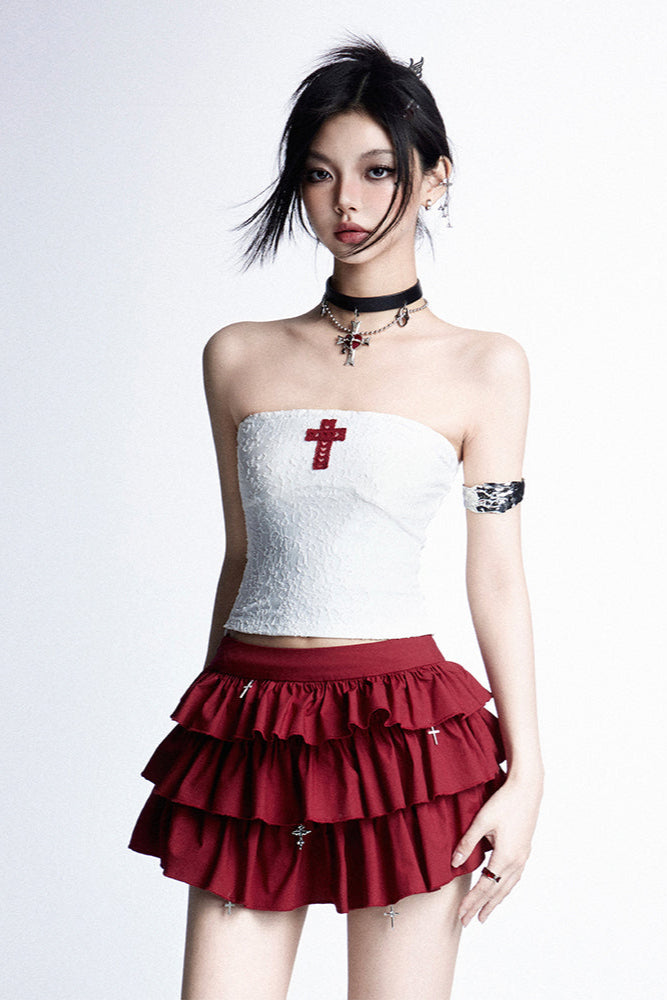 + Cross Cake Ruffle Hoodie Skirt Slim Hooded Top Tube