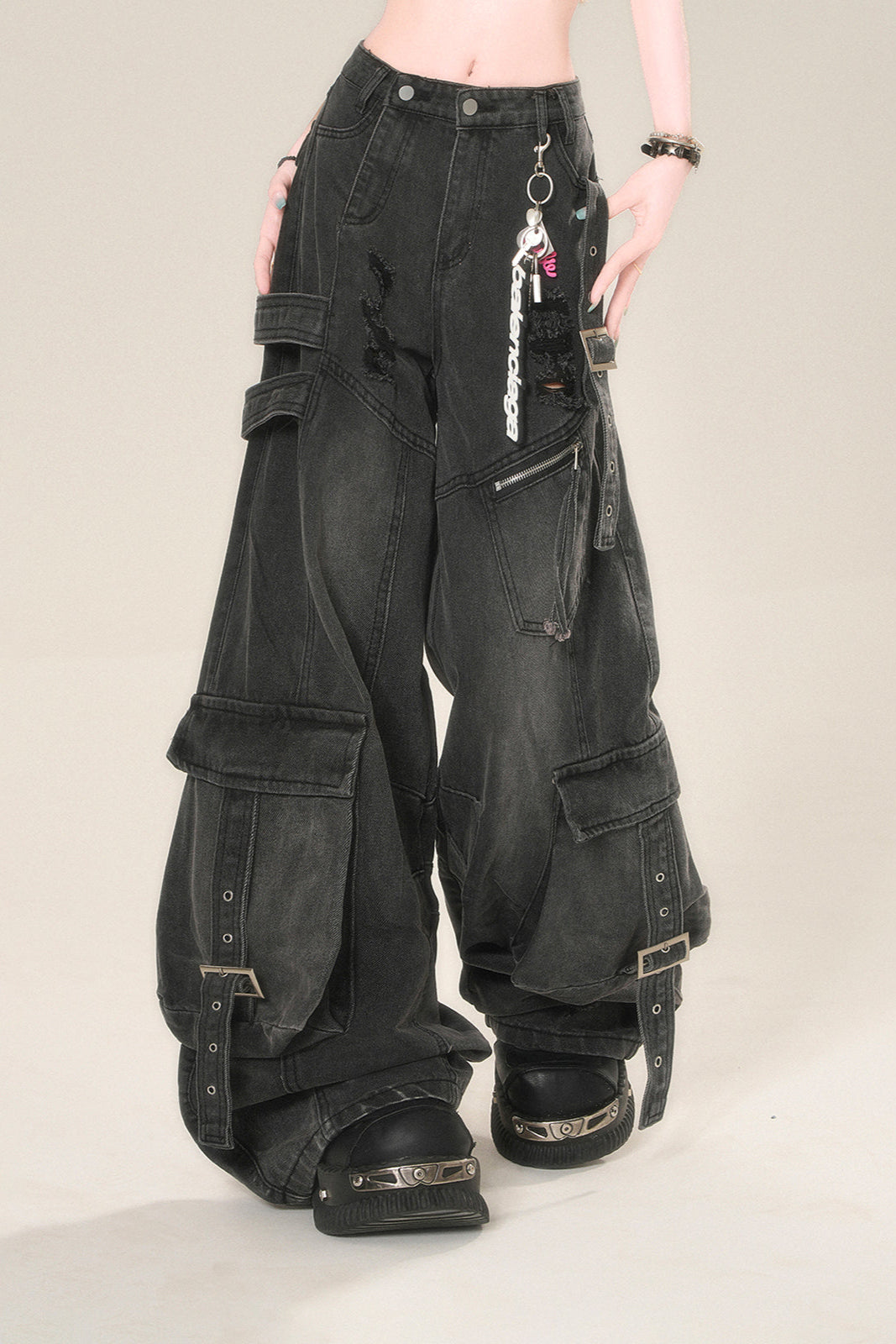 street high wide Rip denim pants