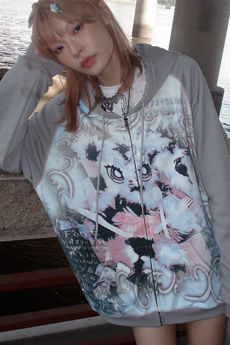 Sweatshirt Bunny Hoodie Graffiti Oversized