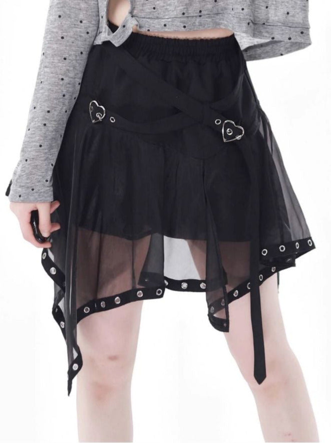 Drucken Sommer Kurzen Rock Unregelmäßigen Pullover Punk Hyde Tüll