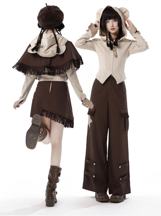 Design Split Wonder Bear Knit Top Shawl Maillard