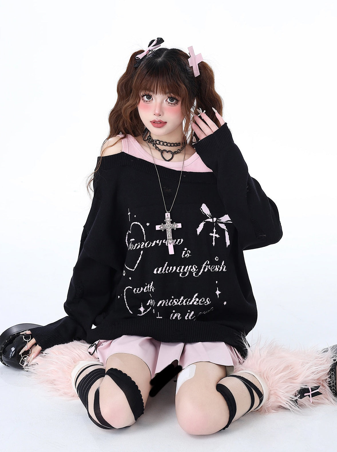 Haut deux pièces à épaules dénudées, style décontracté et cool, effet faux-sucré, pour une fille adorable