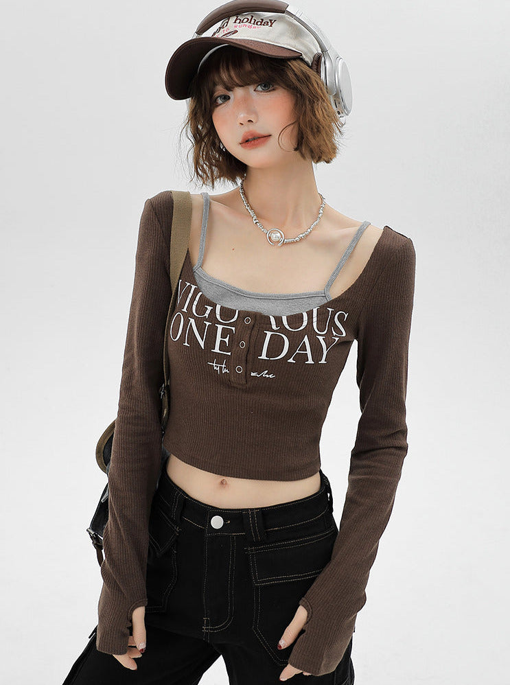 Two Short Faux Square Slim Piece Top Neck