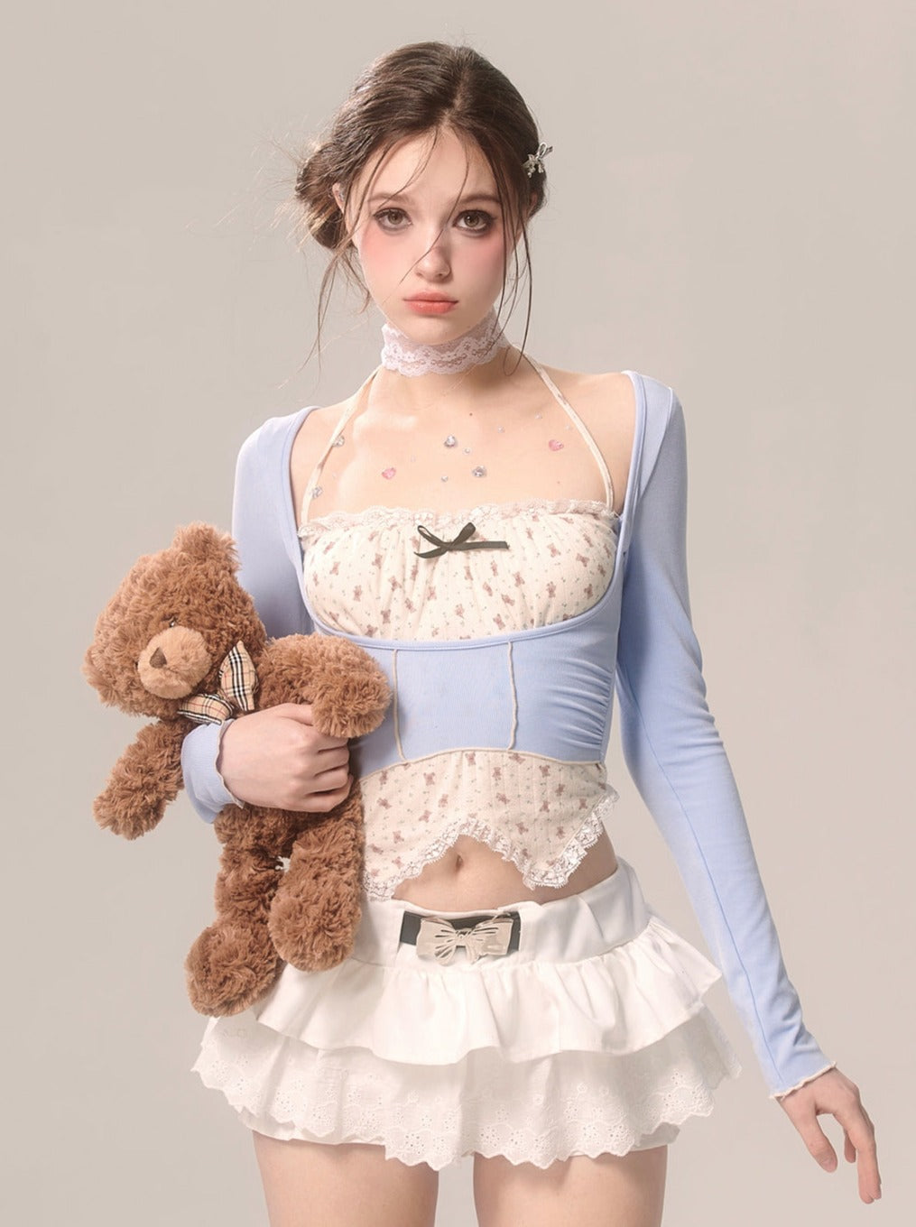 Blue Tops Two Sister Faux Waist Piece