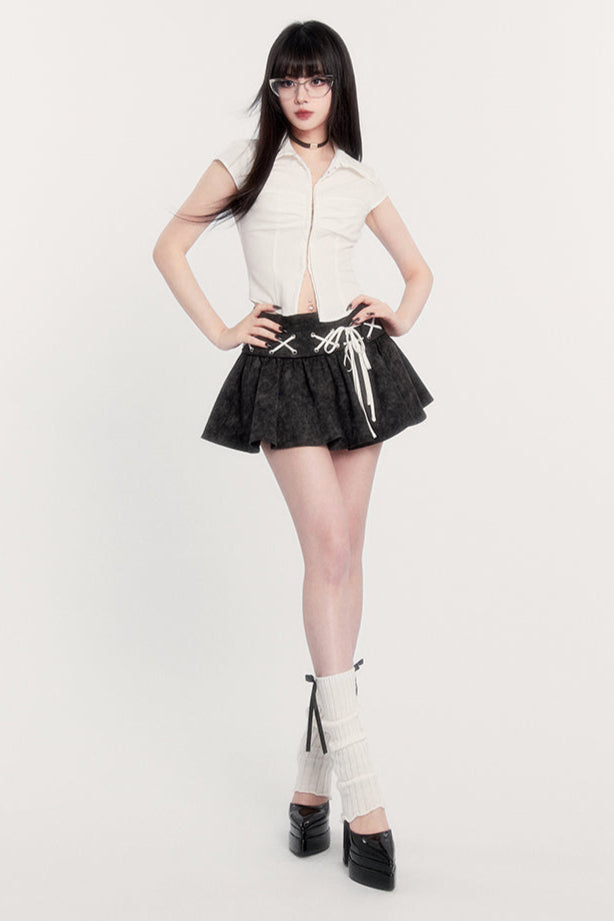 Taille Spitze Hemd Rock Hohe Slim Flared Up +