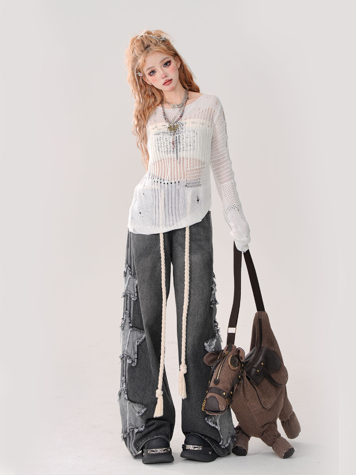Summer Knit + Tube Top Openwork Sheer Ripped