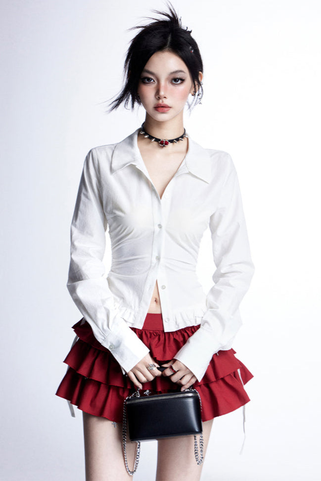 + Cross Cake Ruffle Hoodie Skirt Slim Hooded Top Tube