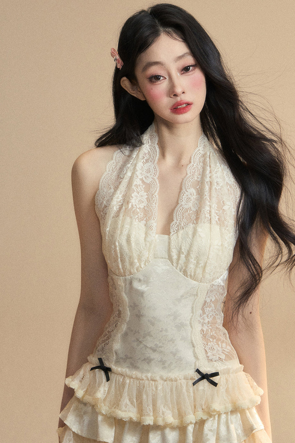 Sweet Neck Dress Halter Lace