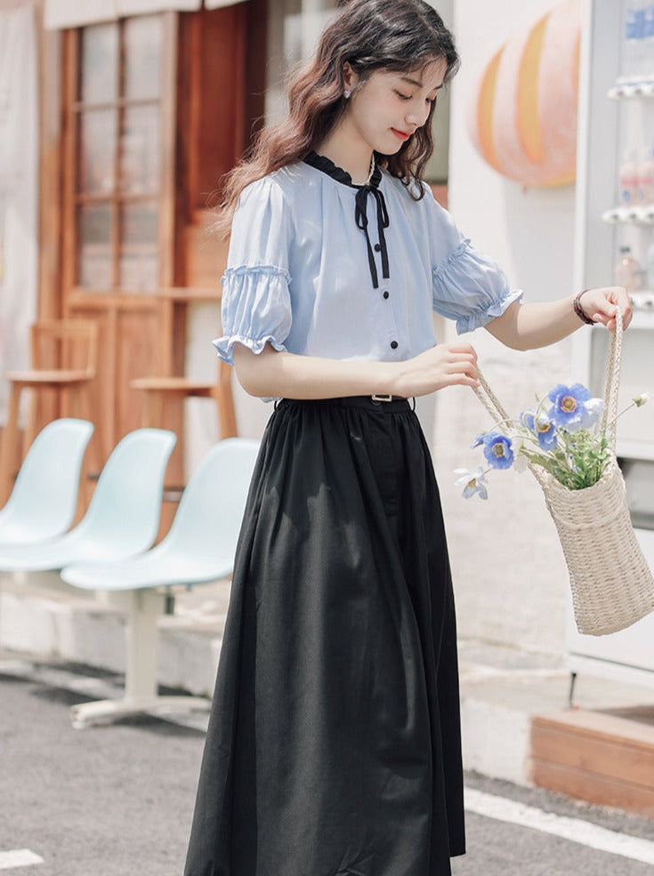 Lce Flared Long + Skirt Shirt Retro Summer Blue