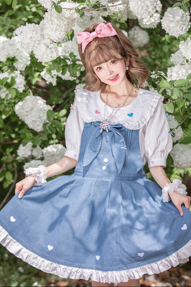 + Denim Apron Lolita Innerwear Jumper-skirt Light Doll Raw