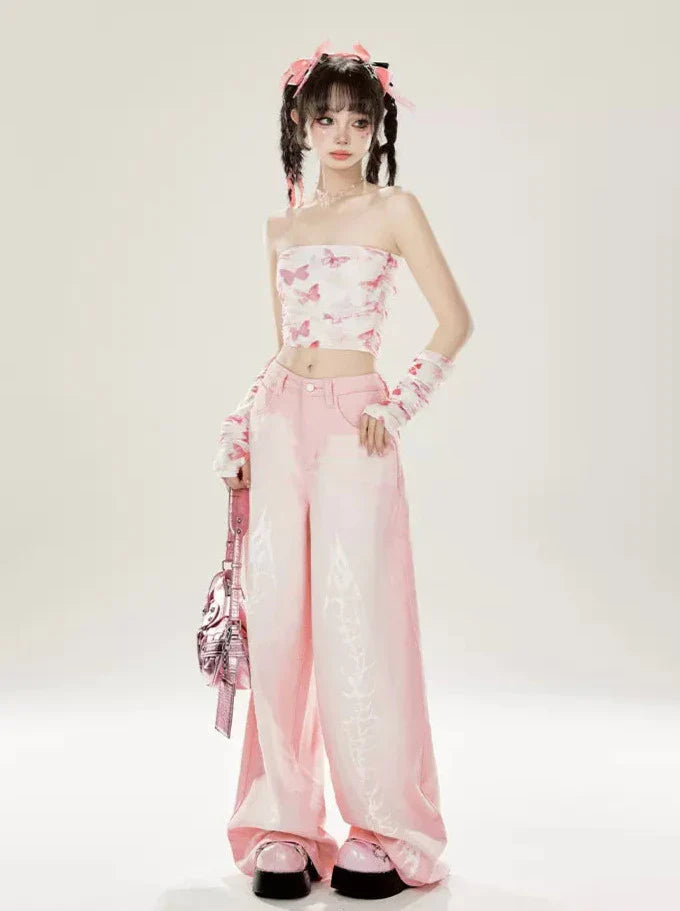 Butterfly + Top Arm Cover Tube Print Sleeves Mesh