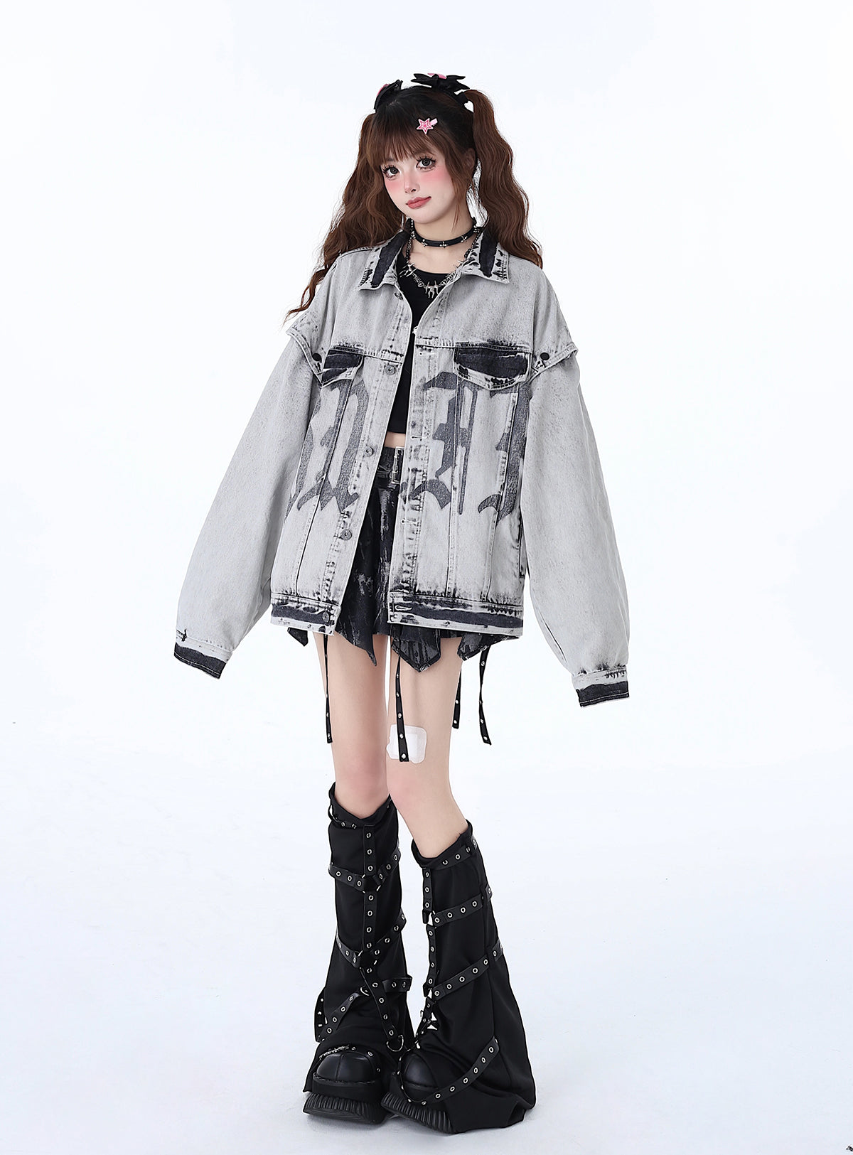 Veste de moto en denim rétro style américain ample et streetwear