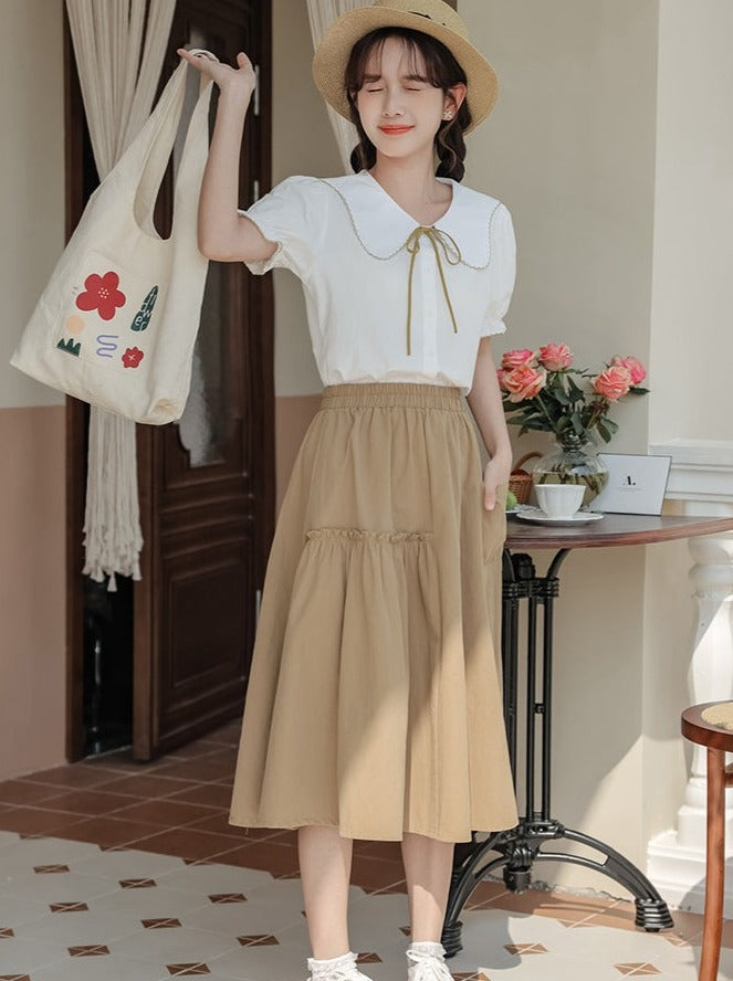 Puff Sleeve Skirt Flared Summer Shirt + Retro Medium