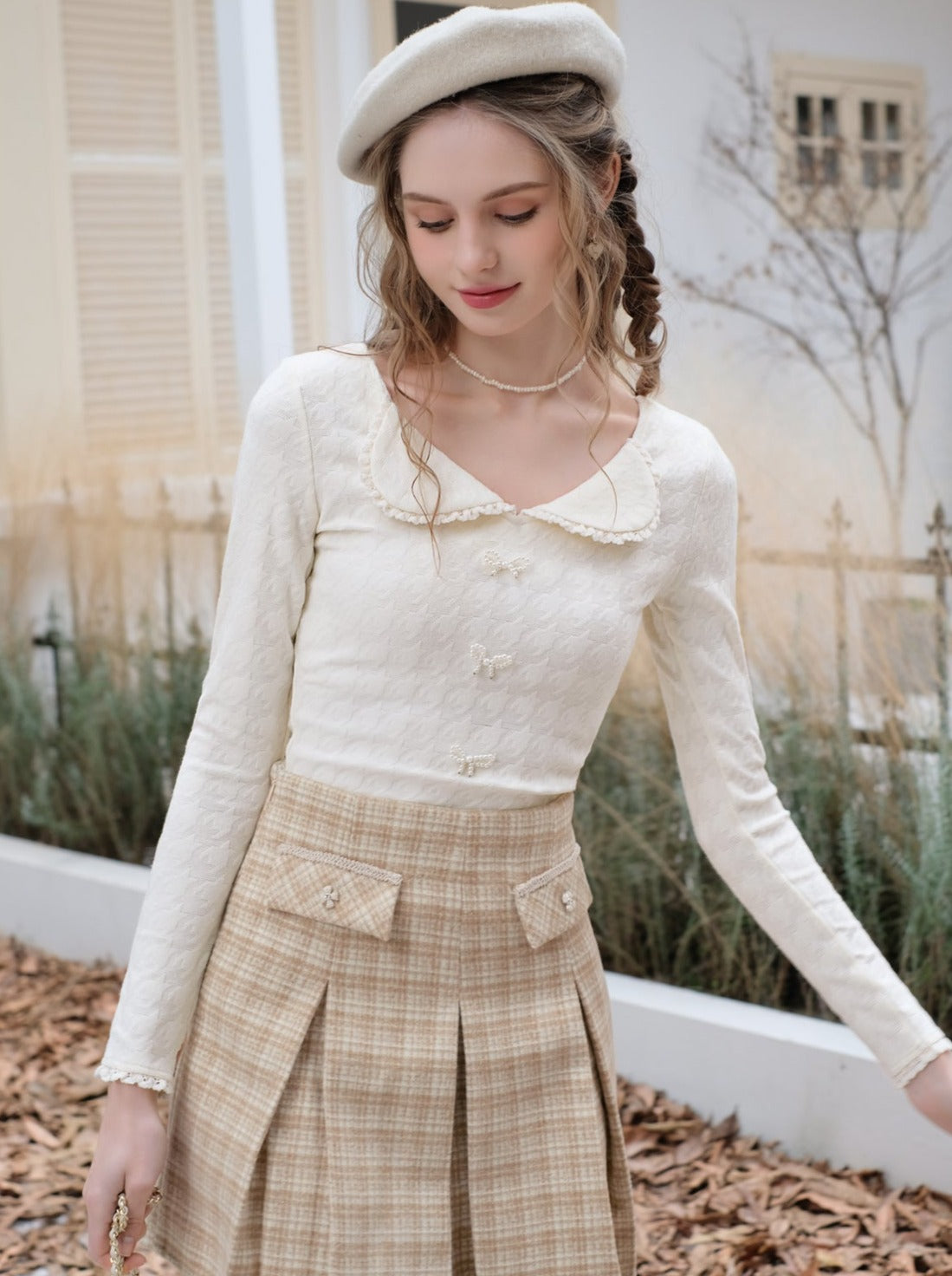 Top French Yellow Skirt Check Milkshake