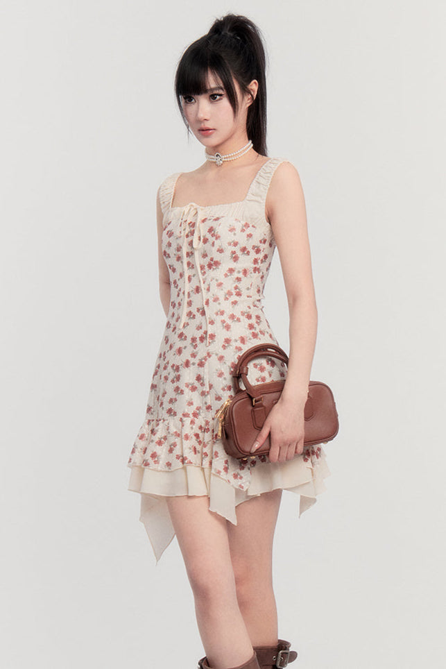 Off-Shoulder French Letter Dress Flower Love