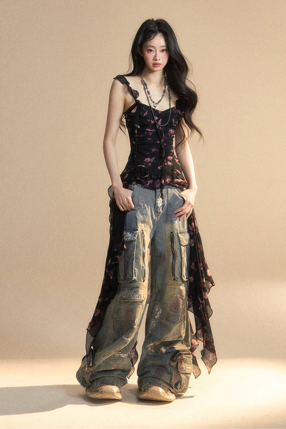 Chiffon Top Asymmetrical Wildflower Reservations Camisole