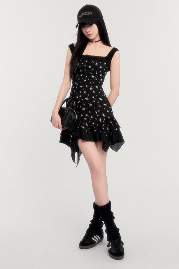 Off-Shoulder French Letter Dress Flower Love