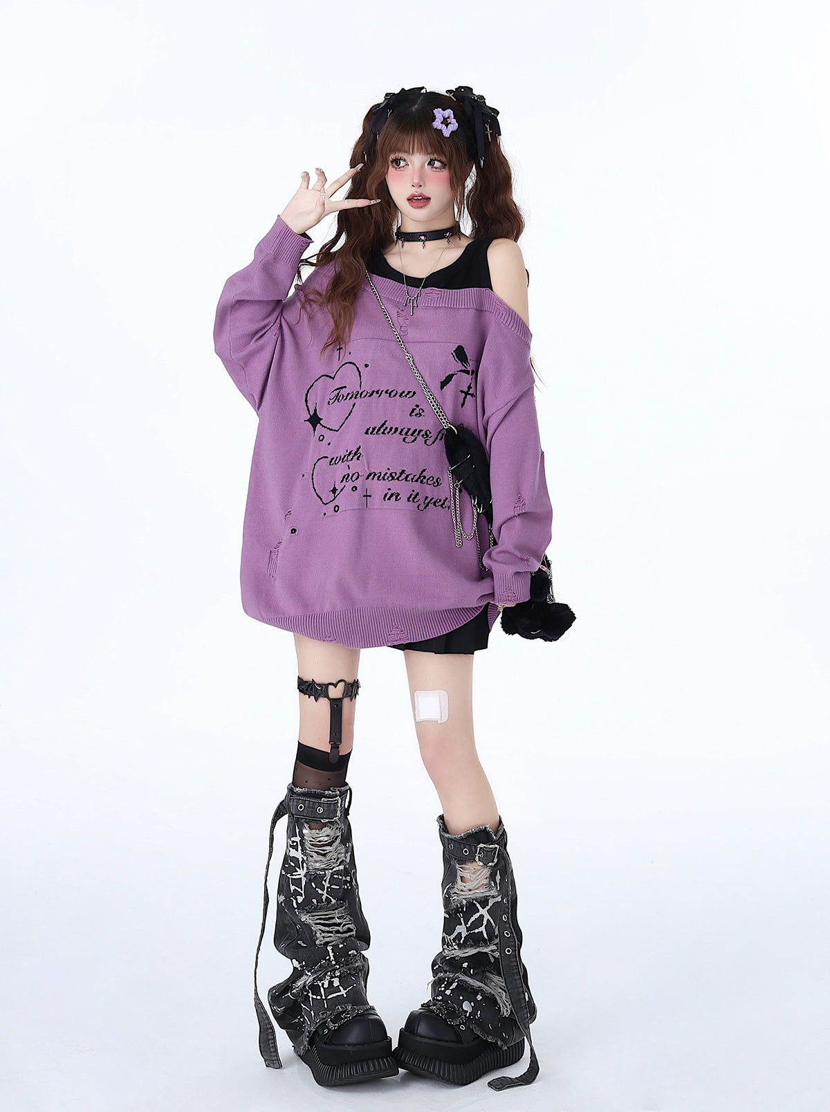 Haut deux pièces à épaules dénudées, style décontracté et cool, effet faux-sucré, pour une fille adorable