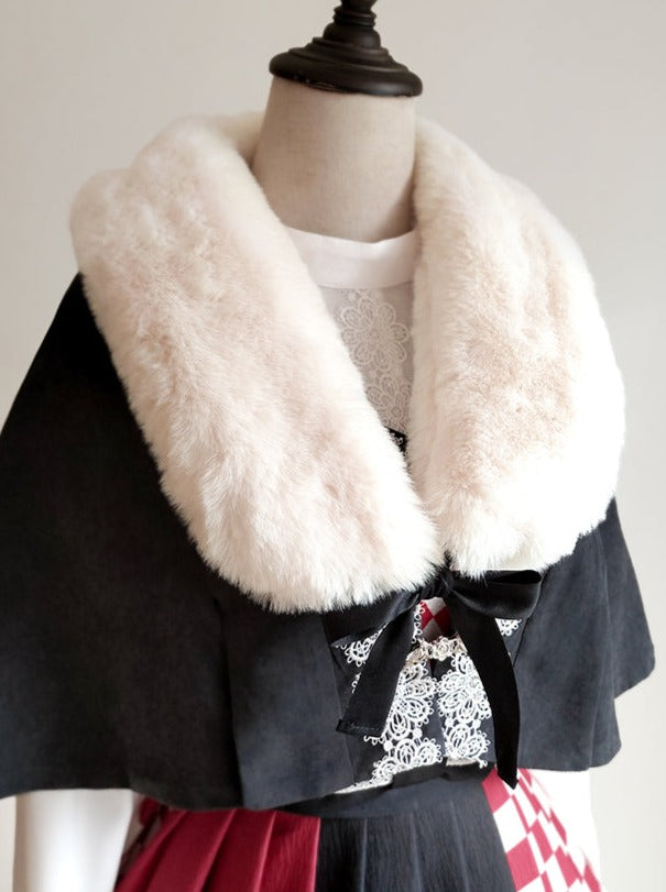 trumpet fur blouse cape + China accessories tassel scarf jumper skirt