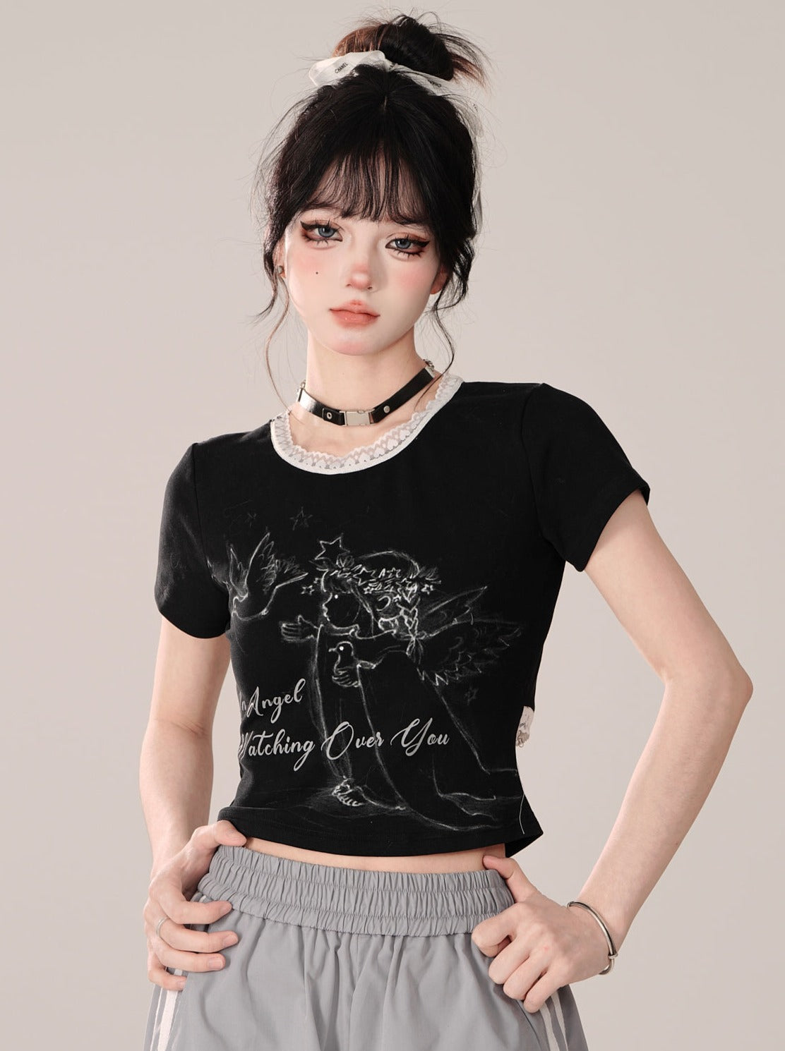 Black Little Short Angel Short Design Tops