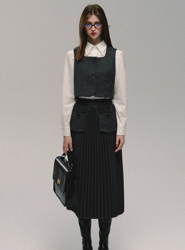 Gray College Long Skirt Best Bethi Barka Pleated