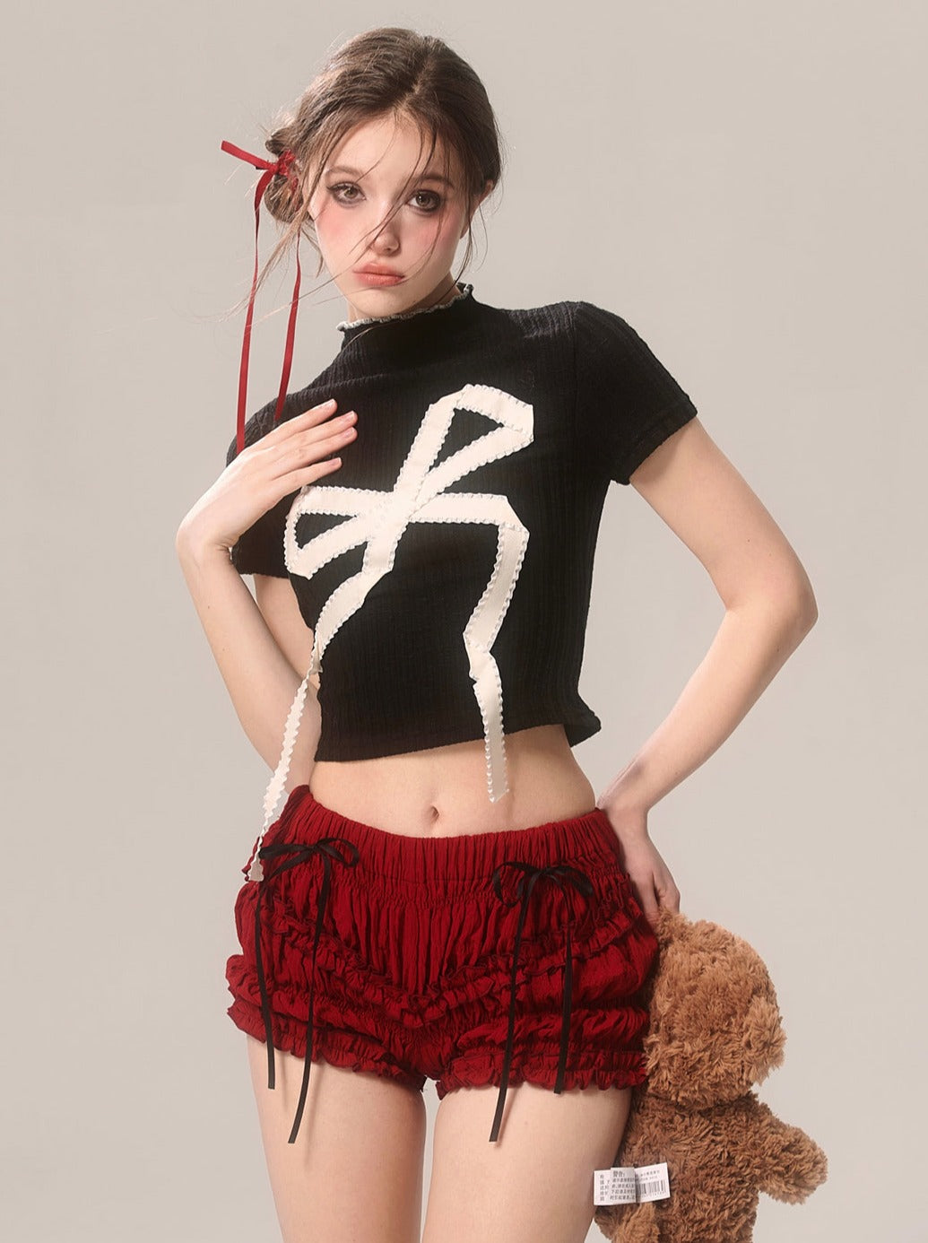 Ruffle Cherry Shorts Red